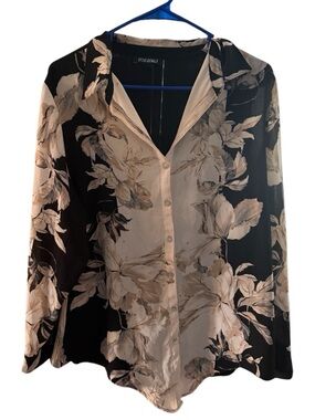 Roz & Ali Black and Beige Floral Button-Front Shirt